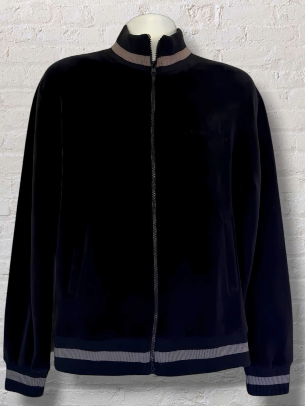 Zara Men Large Full Zip Track Jacket Black Go As Far As You Can Stripe Trim